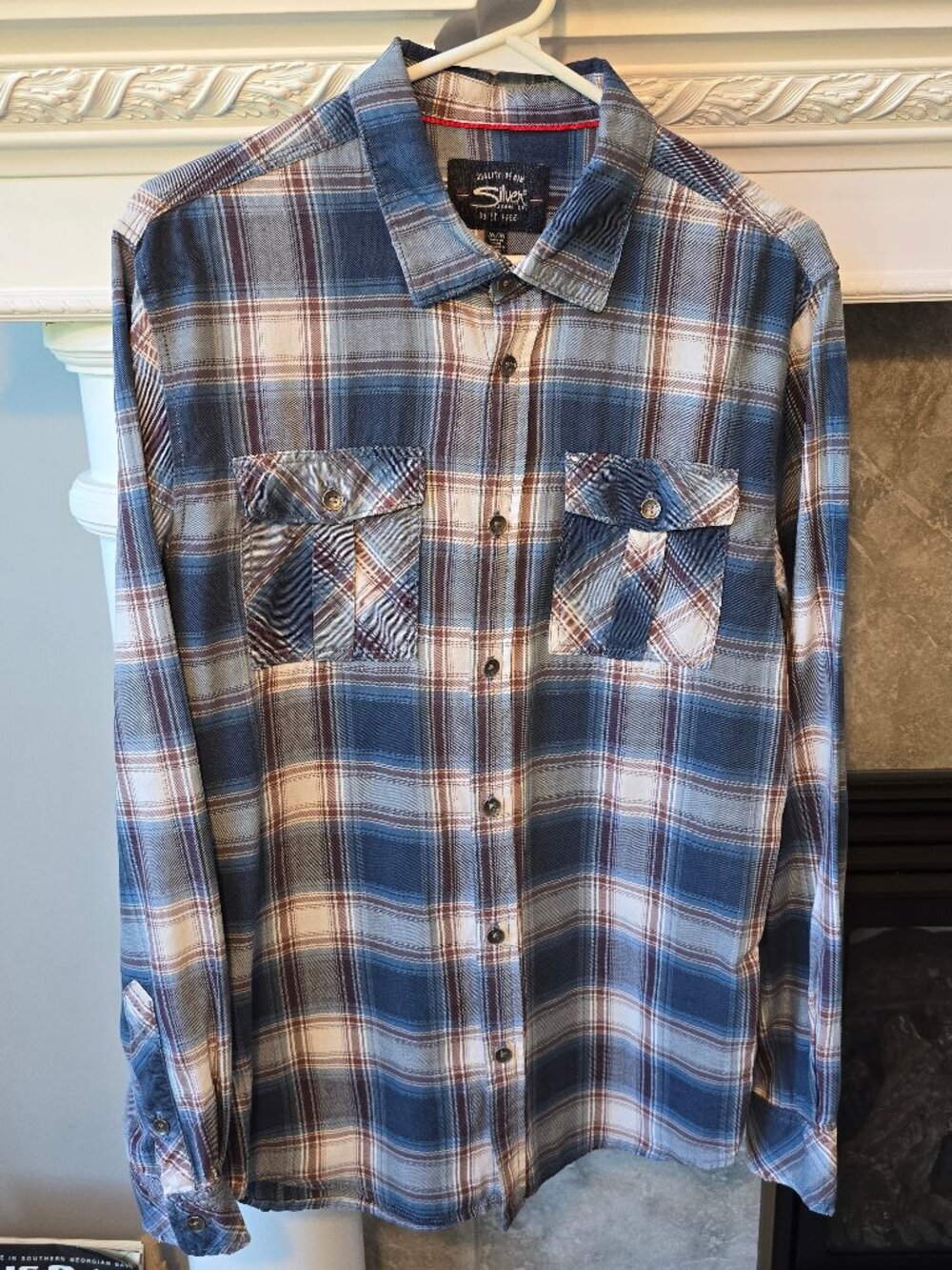 Silver Jeans co. mens long sleeve plaid button up flannel shirt size medium